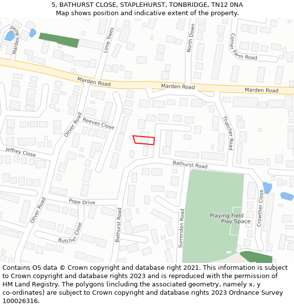 5, BATHURST CLOSE, STAPLEHURST, TONBRIDGE, TN12 0NA: Location map and indicative extent of plot