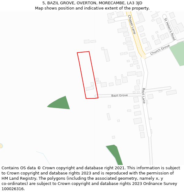 5, BAZIL GROVE, OVERTON, MORECAMBE, LA3 3JD: Location map and indicative extent of plot