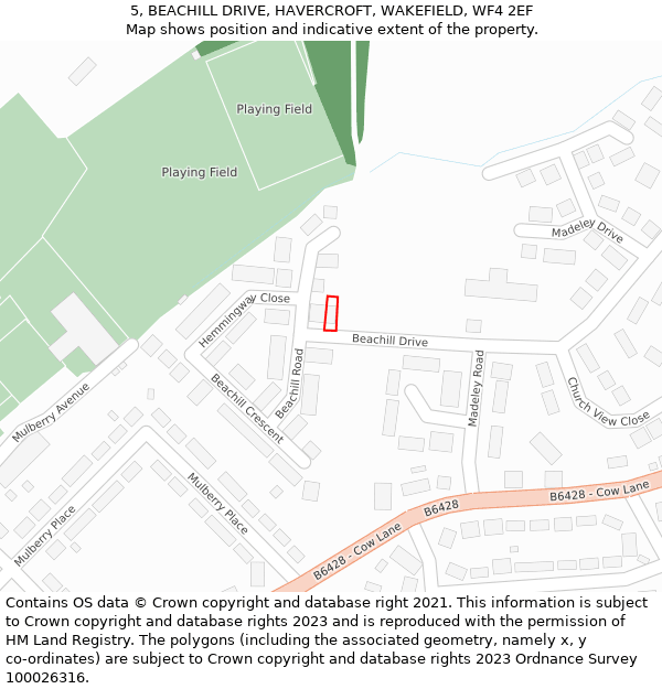 5, BEACHILL DRIVE, HAVERCROFT, WAKEFIELD, WF4 2EF: Location map and indicative extent of plot