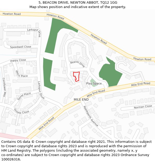 5, BEACON DRIVE, NEWTON ABBOT, TQ12 1GG: Location map and indicative extent of plot