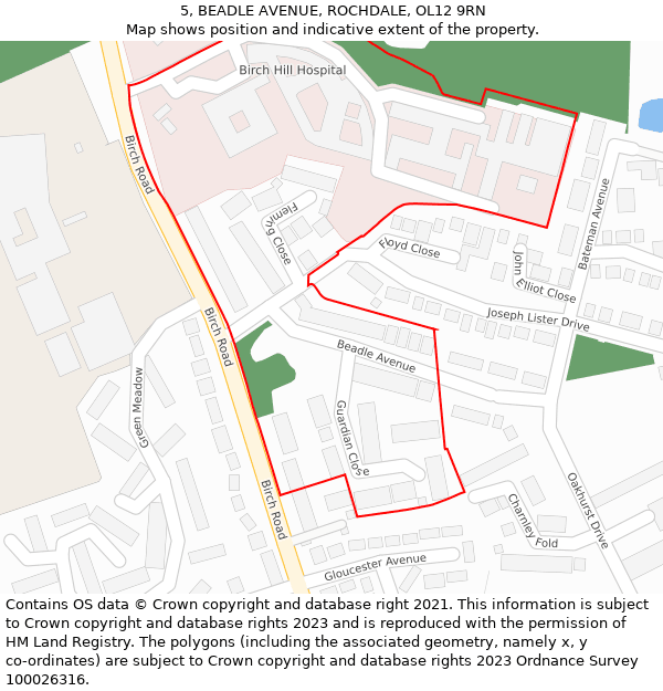 5, BEADLE AVENUE, ROCHDALE, OL12 9RN: Location map and indicative extent of plot