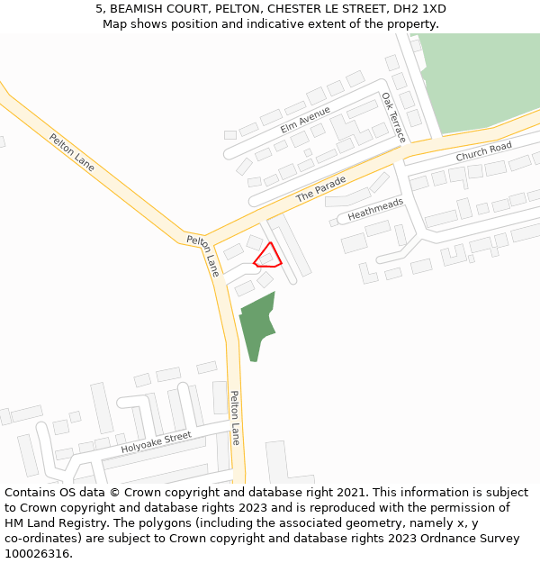 5, BEAMISH COURT, PELTON, CHESTER LE STREET, DH2 1XD: Location map and indicative extent of plot