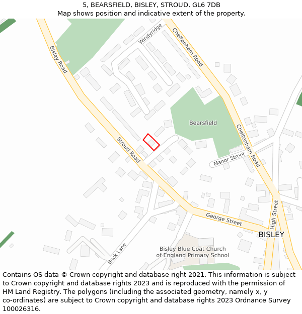 5, BEARSFIELD, BISLEY, STROUD, GL6 7DB: Location map and indicative extent of plot