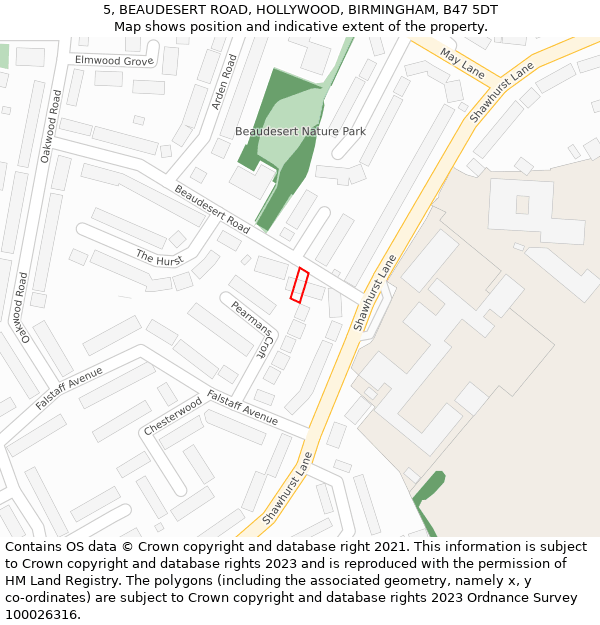 5, BEAUDESERT ROAD, HOLLYWOOD, BIRMINGHAM, B47 5DT: Location map and indicative extent of plot