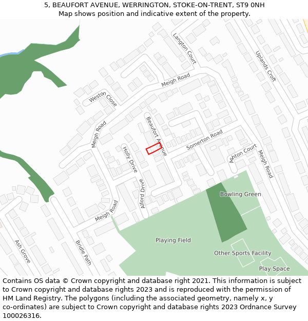 5, BEAUFORT AVENUE, WERRINGTON, STOKE-ON-TRENT, ST9 0NH: Location map and indicative extent of plot