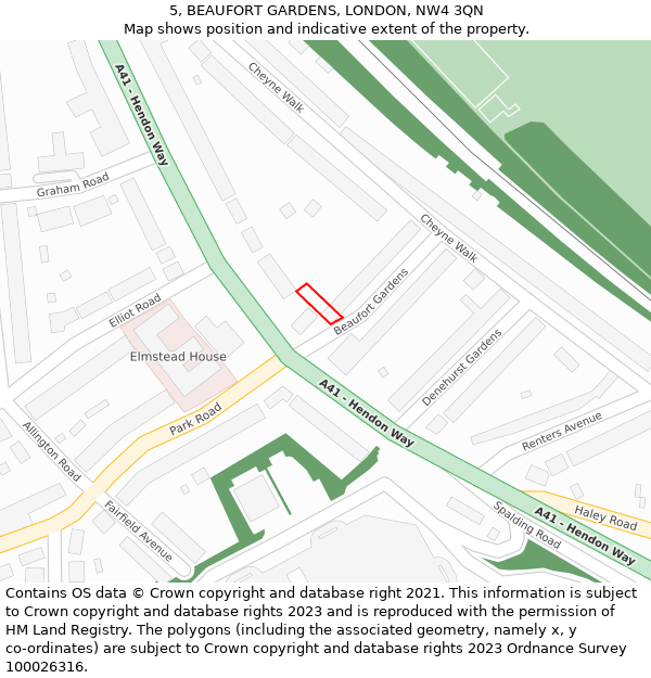 5, BEAUFORT GARDENS, LONDON, NW4 3QN: Location map and indicative extent of plot