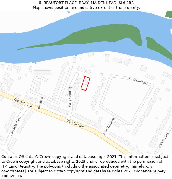 5, BEAUFORT PLACE, BRAY, MAIDENHEAD, SL6 2BS: Location map and indicative extent of plot