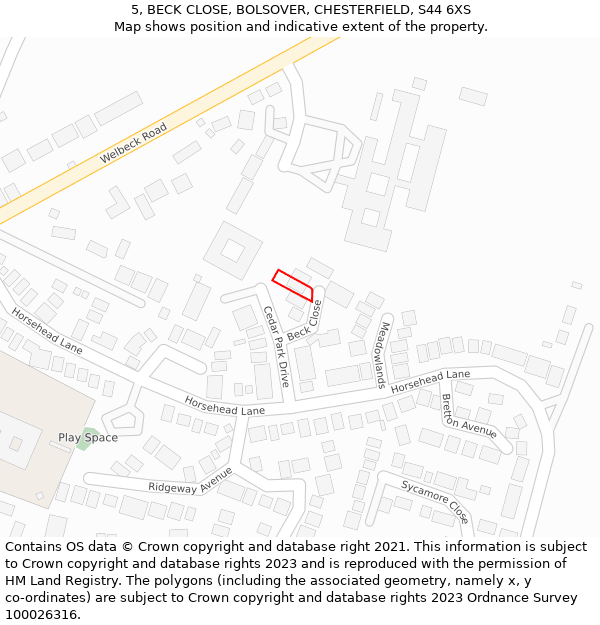 5, BECK CLOSE, BOLSOVER, CHESTERFIELD, S44 6XS: Location map and indicative extent of plot