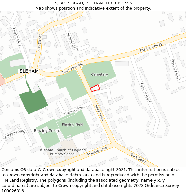 5, BECK ROAD, ISLEHAM, ELY, CB7 5SA: Location map and indicative extent of plot