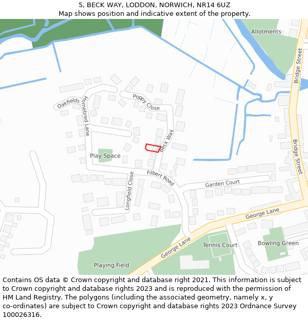 5, BECK WAY, LODDON, NORWICH, NR14 6UZ: Location map and indicative extent of plot