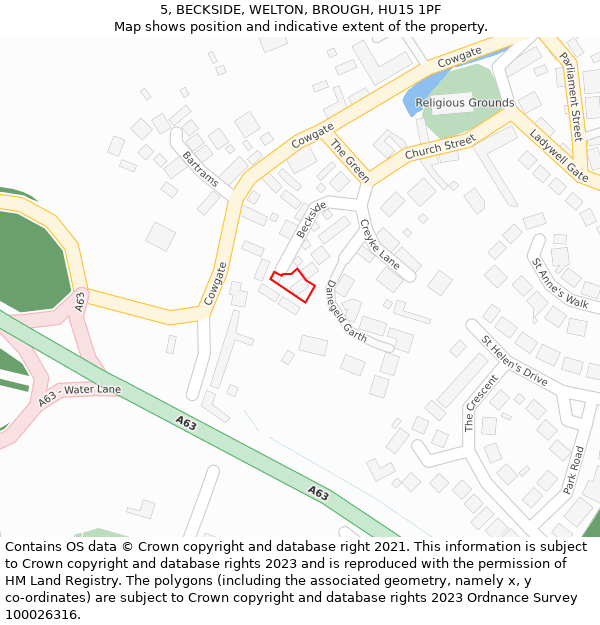 5, BECKSIDE, WELTON, BROUGH, HU15 1PF: Location map and indicative extent of plot