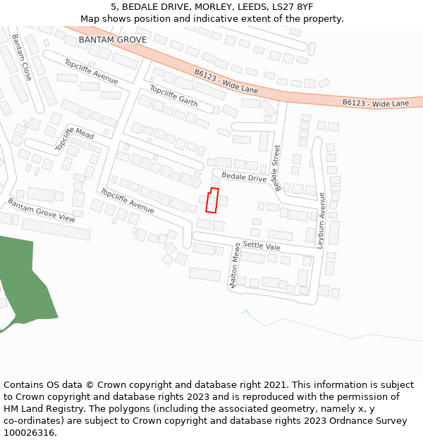 5, BEDALE DRIVE, MORLEY, LEEDS, LS27 8YF: Location map and indicative extent of plot