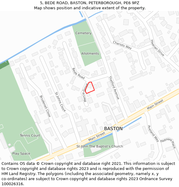 5, BEDE ROAD, BASTON, PETERBOROUGH, PE6 9PZ: Location map and indicative extent of plot