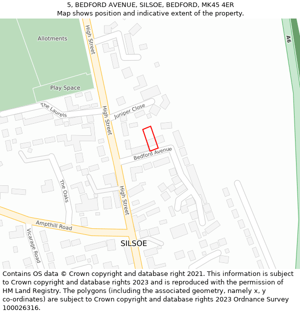 5, BEDFORD AVENUE, SILSOE, BEDFORD, MK45 4ER: Location map and indicative extent of plot