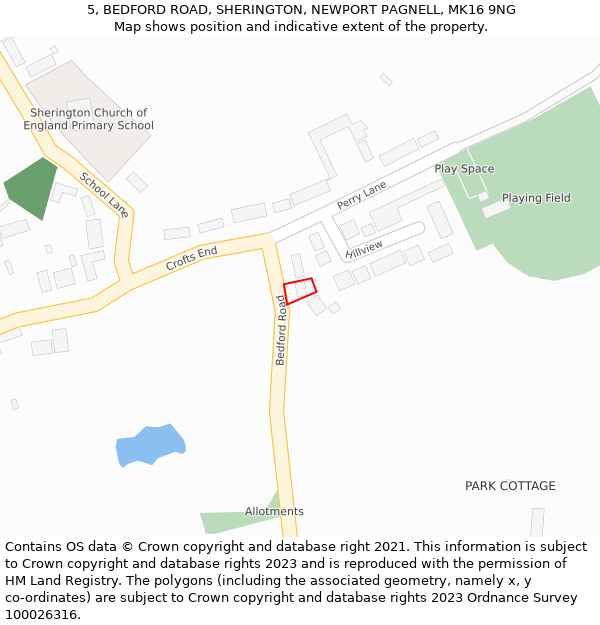 5, BEDFORD ROAD, SHERINGTON, NEWPORT PAGNELL, MK16 9NG: Location map and indicative extent of plot