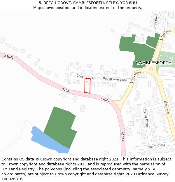 5, BEECH GROVE, CAMBLESFORTH, SELBY, YO8 8HU: Location map and indicative extent of plot