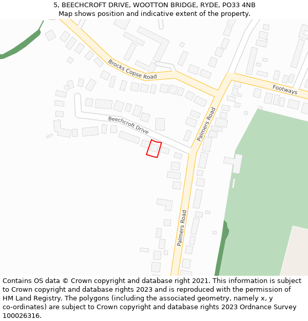 5, BEECHCROFT DRIVE, WOOTTON BRIDGE, RYDE, PO33 4NB: Location map and indicative extent of plot