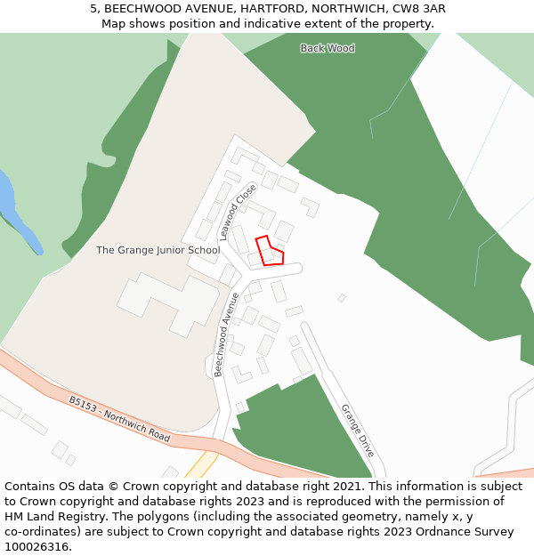 5, BEECHWOOD AVENUE, HARTFORD, NORTHWICH, CW8 3AR: Location map and indicative extent of plot