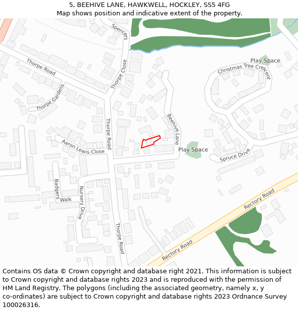 5, BEEHIVE LANE, HAWKWELL, HOCKLEY, SS5 4FG: Location map and indicative extent of plot