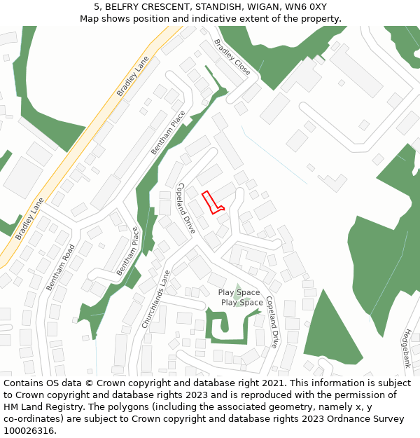 5, BELFRY CRESCENT, STANDISH, WIGAN, WN6 0XY: Location map and indicative extent of plot