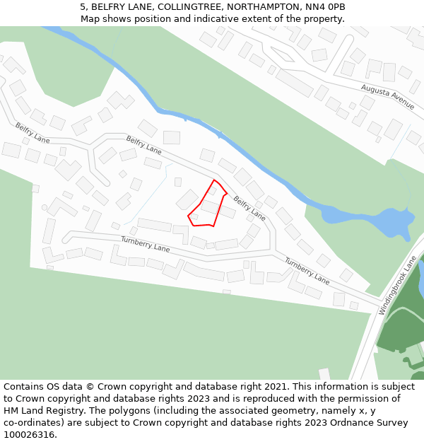 5, BELFRY LANE, COLLINGTREE, NORTHAMPTON, NN4 0PB: Location map and indicative extent of plot