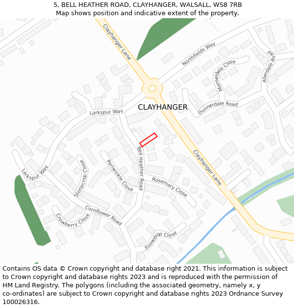 5, BELL HEATHER ROAD, CLAYHANGER, WALSALL, WS8 7RB: Location map and indicative extent of plot