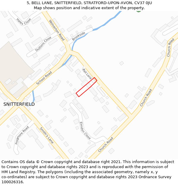 5, BELL LANE, SNITTERFIELD, STRATFORD-UPON-AVON, CV37 0JU: Location map and indicative extent of plot