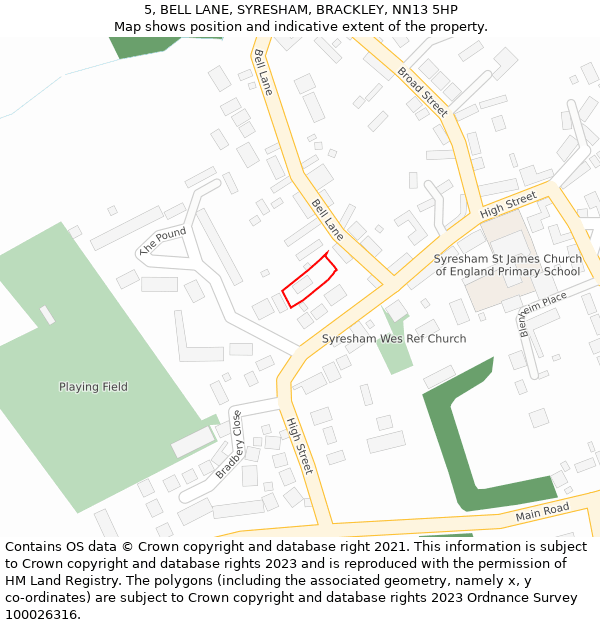 5, BELL LANE, SYRESHAM, BRACKLEY, NN13 5HP: Location map and indicative extent of plot