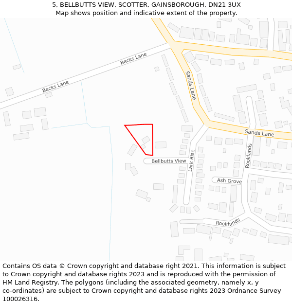 5, BELLBUTTS VIEW, SCOTTER, GAINSBOROUGH, DN21 3UX: Location map and indicative extent of plot