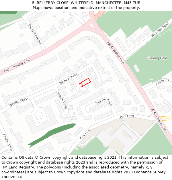 5, BELLERBY CLOSE, WHITEFIELD, MANCHESTER, M45 7UB: Location map and indicative extent of plot