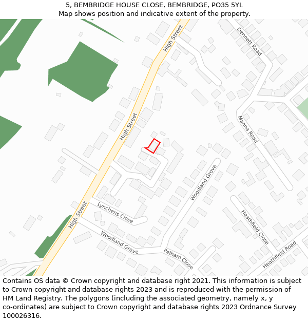 5, BEMBRIDGE HOUSE CLOSE, BEMBRIDGE, PO35 5YL: Location map and indicative extent of plot