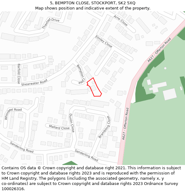 5, BEMPTON CLOSE, STOCKPORT, SK2 5XQ: Location map and indicative extent of plot