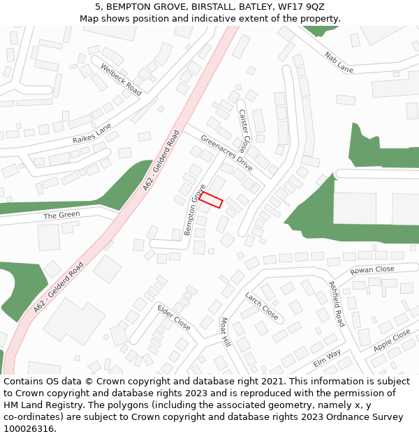 5, BEMPTON GROVE, BIRSTALL, BATLEY, WF17 9QZ: Location map and indicative extent of plot