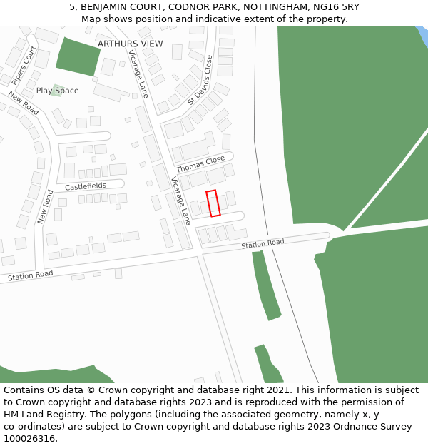 5, BENJAMIN COURT, CODNOR PARK, NOTTINGHAM, NG16 5RY: Location map and indicative extent of plot