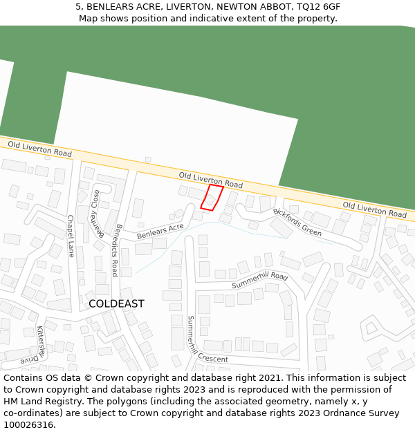 5, BENLEARS ACRE, LIVERTON, NEWTON ABBOT, TQ12 6GF: Location map and indicative extent of plot