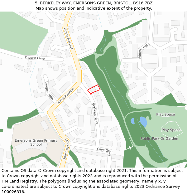5, BERKELEY WAY, EMERSONS GREEN, BRISTOL, BS16 7BZ: Location map and indicative extent of plot