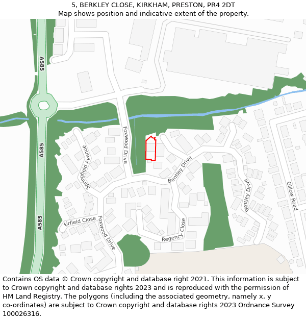 5, BERKLEY CLOSE, KIRKHAM, PRESTON, PR4 2DT: Location map and indicative extent of plot