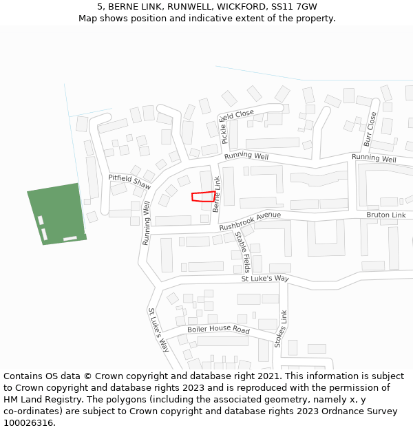 5, BERNE LINK, RUNWELL, WICKFORD, SS11 7GW: Location map and indicative extent of plot