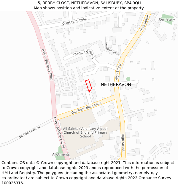 5, BERRY CLOSE, NETHERAVON, SALISBURY, SP4 9QH: Location map and indicative extent of plot