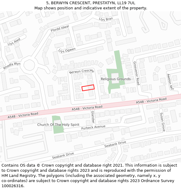 5, BERWYN CRESCENT, PRESTATYN, LL19 7UL: Location map and indicative extent of plot