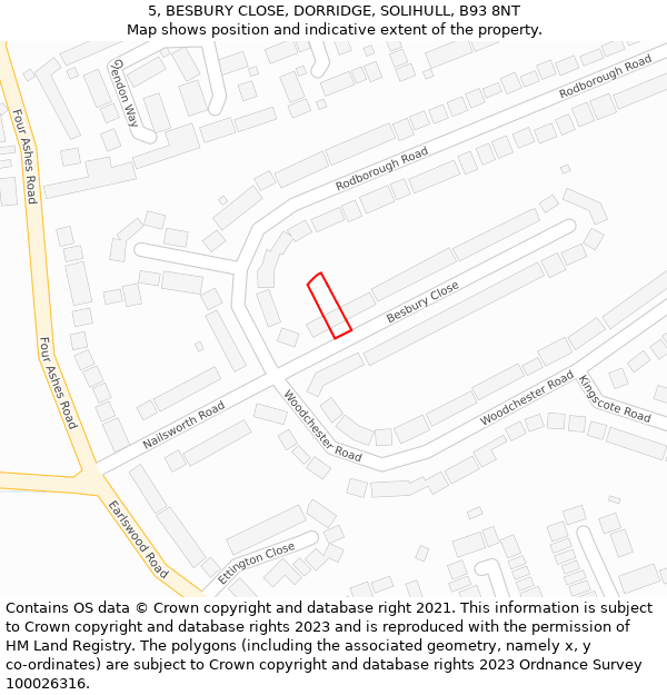 5, BESBURY CLOSE, DORRIDGE, SOLIHULL, B93 8NT: Location map and indicative extent of plot