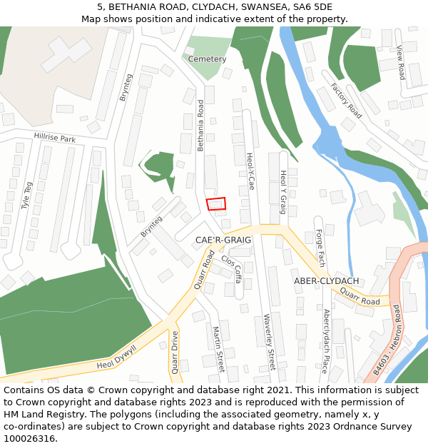 5, BETHANIA ROAD, CLYDACH, SWANSEA, SA6 5DE: Location map and indicative extent of plot