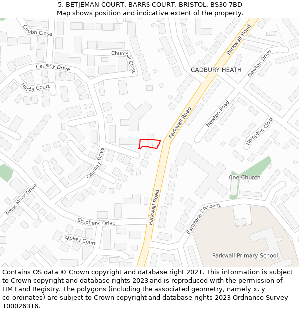 5, BETJEMAN COURT, BARRS COURT, BRISTOL, BS30 7BD: Location map and indicative extent of plot