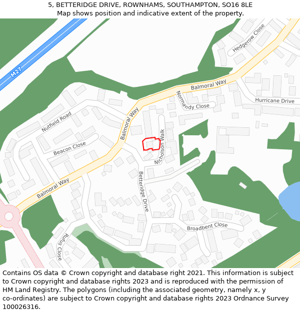 5, BETTERIDGE DRIVE, ROWNHAMS, SOUTHAMPTON, SO16 8LE: Location map and indicative extent of plot