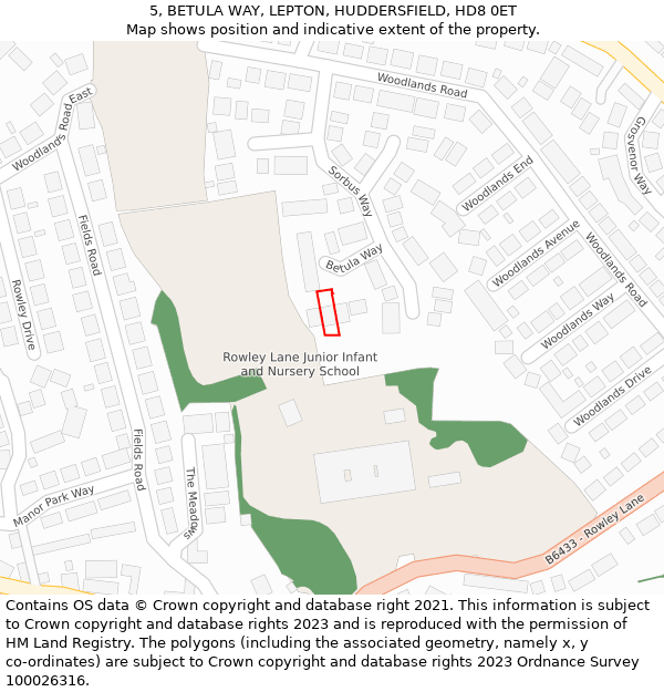 5, BETULA WAY, LEPTON, HUDDERSFIELD, HD8 0ET: Location map and indicative extent of plot