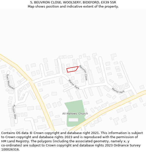 5, BEUVRON CLOSE, WOOLSERY, BIDEFORD, EX39 5SR: Location map and indicative extent of plot