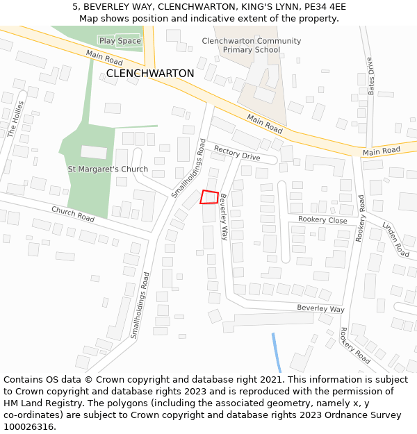 5, BEVERLEY WAY, CLENCHWARTON, KING'S LYNN, PE34 4EE: Location map and indicative extent of plot