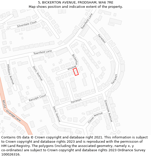 5, BICKERTON AVENUE, FRODSHAM, WA6 7RE: Location map and indicative extent of plot