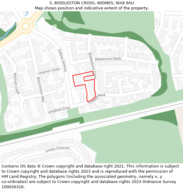 5, BIDDLESTON CROSS, WIDNES, WA8 9AU: Location map and indicative extent of plot