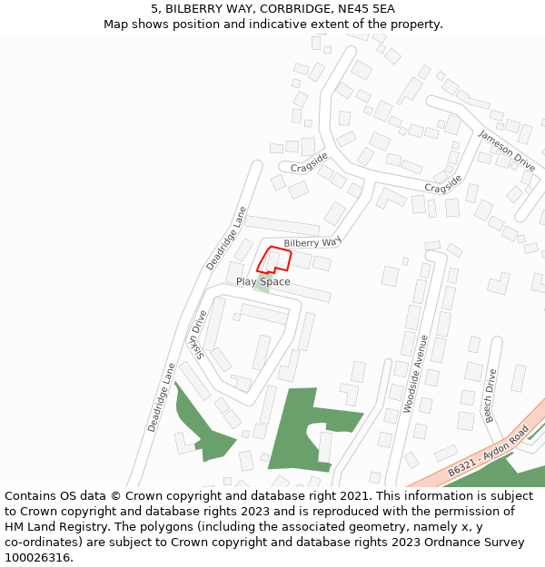 5, BILBERRY WAY, CORBRIDGE, NE45 5EA: Location map and indicative extent of plot